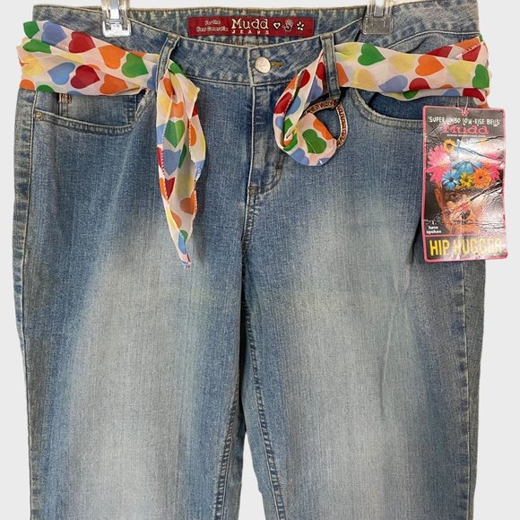 Y2K Mudd Flair Jeans Womens 15 Medium Stone Wash Low-Rise Denim Bell Bottoms New - Picture 5 of 11